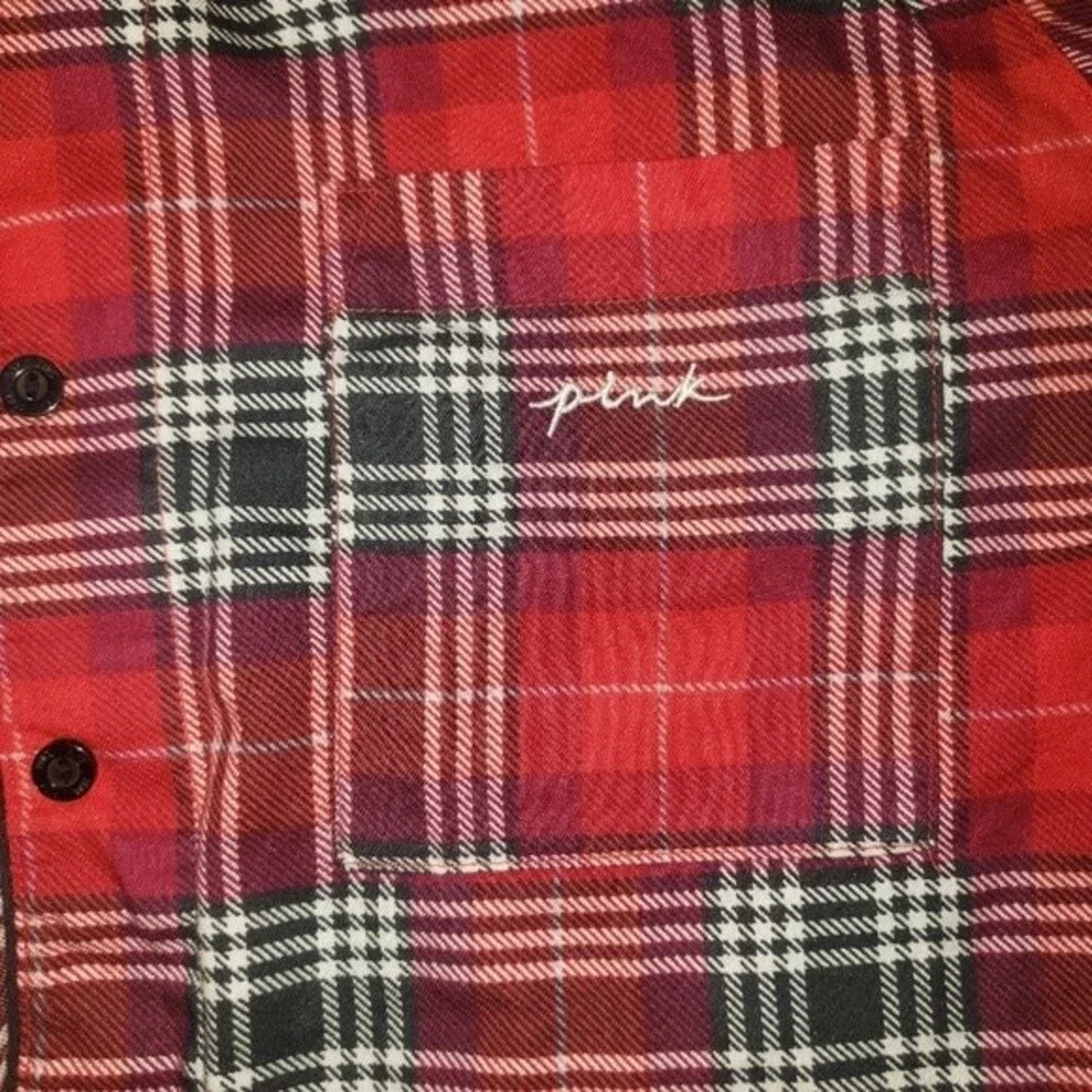 VICTORIA'S SECRET PINK RED PLAID PAJAMA TOP SIZE LARGE
